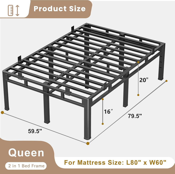 20 Inch Queen Bed Frame Double Layer 2 in 1 Platform with round Corner