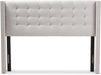 Ginaro Modern and Contemporary Greyish Beige Fabric Button-Tufted Nail Head Queen Size Winged Headboard/Contemporary/Fabric Polyester 100%"/Lvl/Mdf/Foam/Greyish Beige