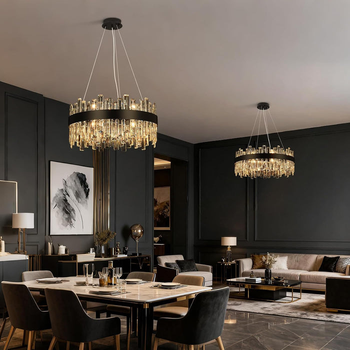 Black Crystalline Chandelier With 12 Lights 20Inch