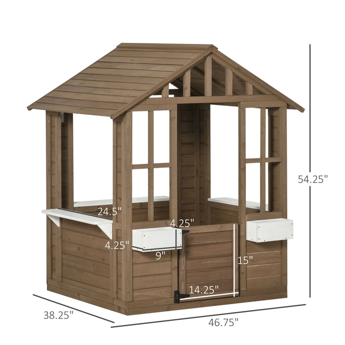 Playhouse for Kids Outdoor with Doors, Windows, Brown