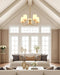 Chandeliers for Dining Room, 5-Light Gold Chandelier Light Fixture, E26 Base-Dining Room Light Fixtures over Table with White Shade, Farmhouse Chandelier for Bedroom Living Room Foyer Entryway