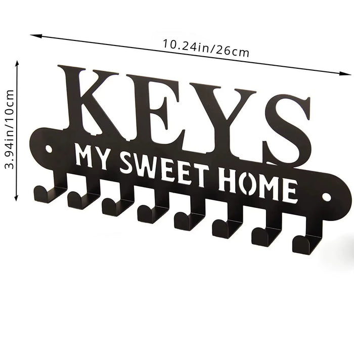 Black Metal Key Holder Hooks Wall Hanging Wall-Mounted Coat Rack Sweet Home Wall Hanger Iron Art Decor for Front Door Kitchen