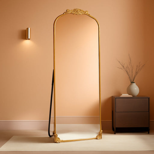 56"X21"Vintage Full Length Mirror - Carved Arched Floor Mirror Baroque Full Body Mirrors for Bedroom Living Room Entryway,Gold