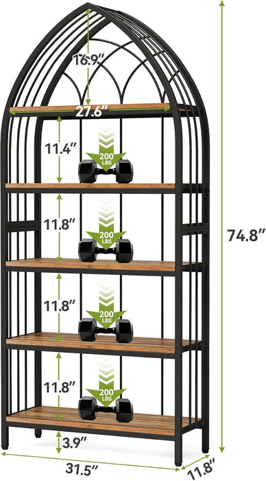 74.8" Tall Bookshelf, 5-Tier Heavy Duty Metal Rack, Large Load-Bearing Capacity, Versatile Shelf for Living Room, Kitchen, Bedroom, Bathroom, Study