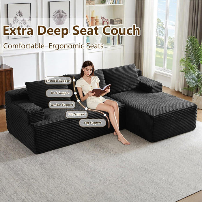 NinetySixInch Cloud Corduroy Modular Sectional Sofa Black