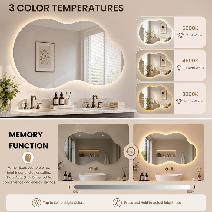 24" X 40" Irregular Backlit Bathroom Mirror, Anti-Fog