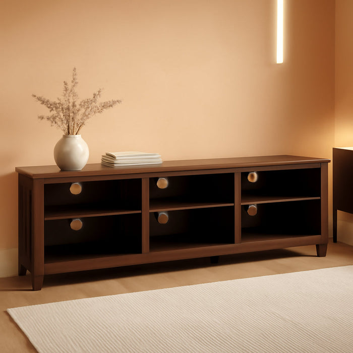 Wren Classic Brown TV Media Console Entertainment Center for 80 Inch Television with Storage Cubby, 70 Inch