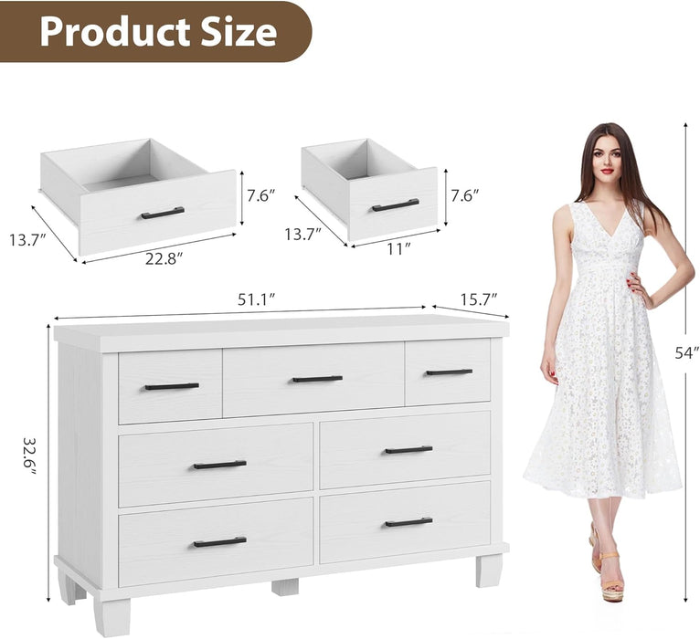 Dresser for Bedroom with 7 Drawers, Storage Chest of Drawers with Metal Handle, Wooden Dresser Organizer for Living Room,Closet,Entryway,Nursery
