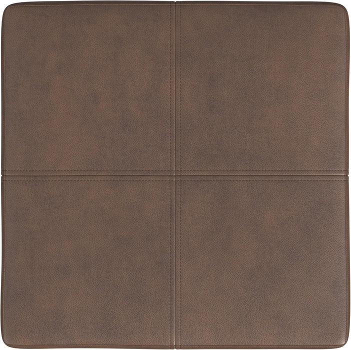 Decorative Large Square Gold Metal Ottoman | Ottoman Stool for Living Room & Bedroom | Decorative Home Furniture (Brown Faux Leather)