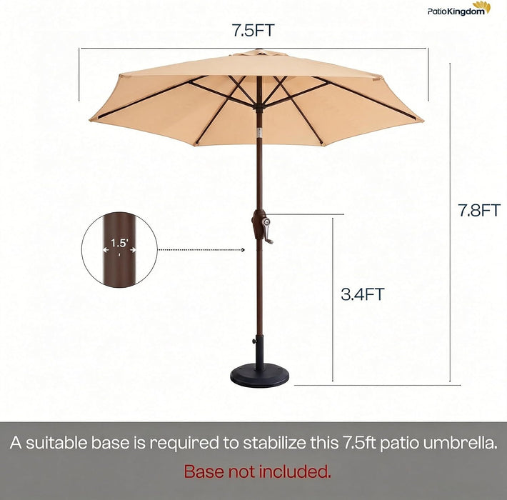 7.5Ft Patio Umbrella, Outdoor Table Market Umbrella with Smooth Crank Lift, 6 Windproof Fiberglass Ribs, UPF50+ UV Protection for Deck, Pool, Garden and Backyard