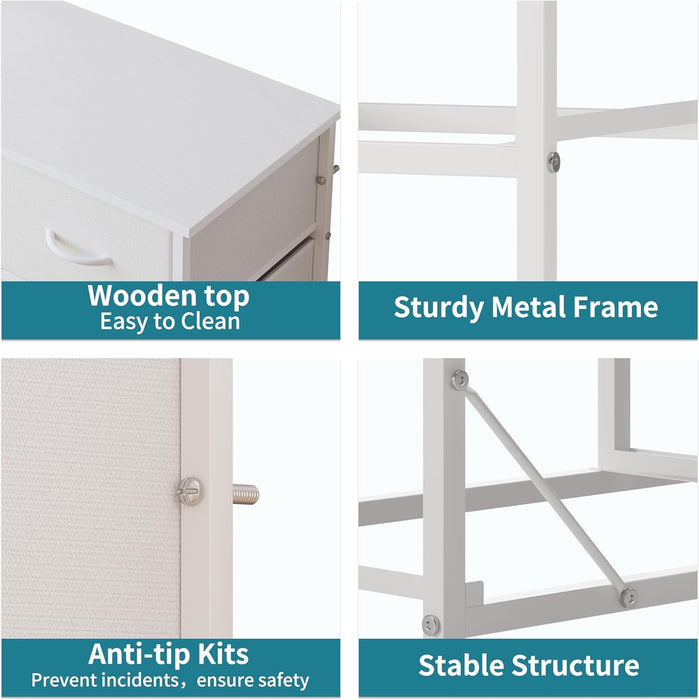 10-Drawer Dresser, Fabric Storage Tower with Drawers for Bedroom, Dresser Drawer with Handle for Bedroom, Living Room, Hallway, Closets & Nurseryteel Frame, Wood Top (10 Drawer/White)