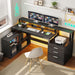 Black L-Shaped Desk with 3 Drawers & LED Lights