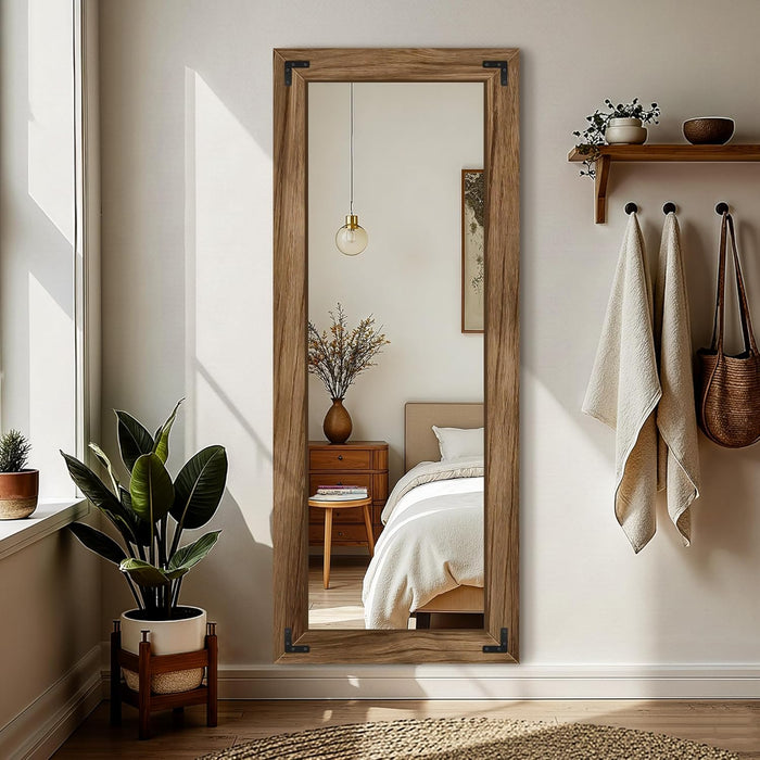 Wooden Full Length Mirror, 55"X22" Solid Wood Frame Floor Mirror, for Farmhouse, Bedroom, Living Room, Entryway Decor, Leaning or Hanging
