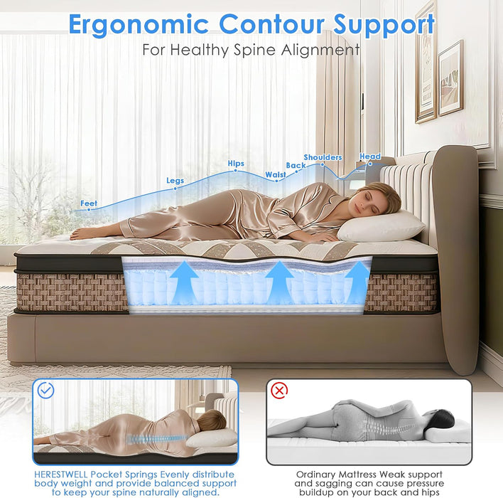 Queen Mattress 12 Inch, Hybrid Mattress, Medium Firm for Back Support
