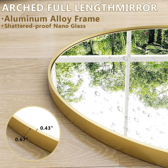Oversized Full-Body Mirror, 76" X 34" Arched Full-Length Mirror, Gold Metal Frame, Floor Mirror for Bedroom, Living/Dressing Room, Gym - Stand/Wall Mounted/Leaning