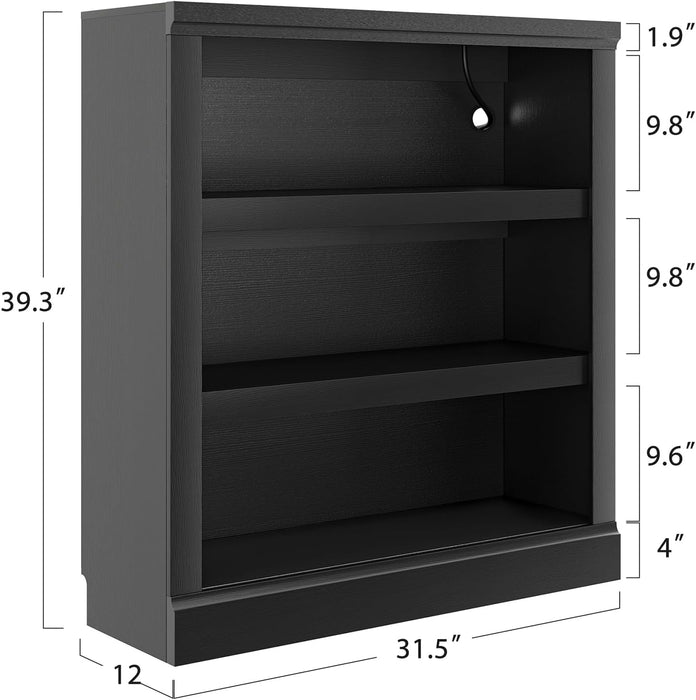 3-Tier Storage Bookcase with Adjustable Shelves, Modern Wood Storage Organizer Rack, Free Standing Decorative Display Shelf for Home Office, Living Room and Bedroom-Black