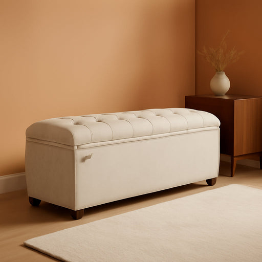 Velvet Storage Ottoman Bench, Foot Rest with Legs, 15.7 X 43 X 15.7 Inches, End of Bed Bench, Storage Chest, Load up to 660 Lb, for Living Room, Bedroom, Entryway, Cream White ULSF089W01