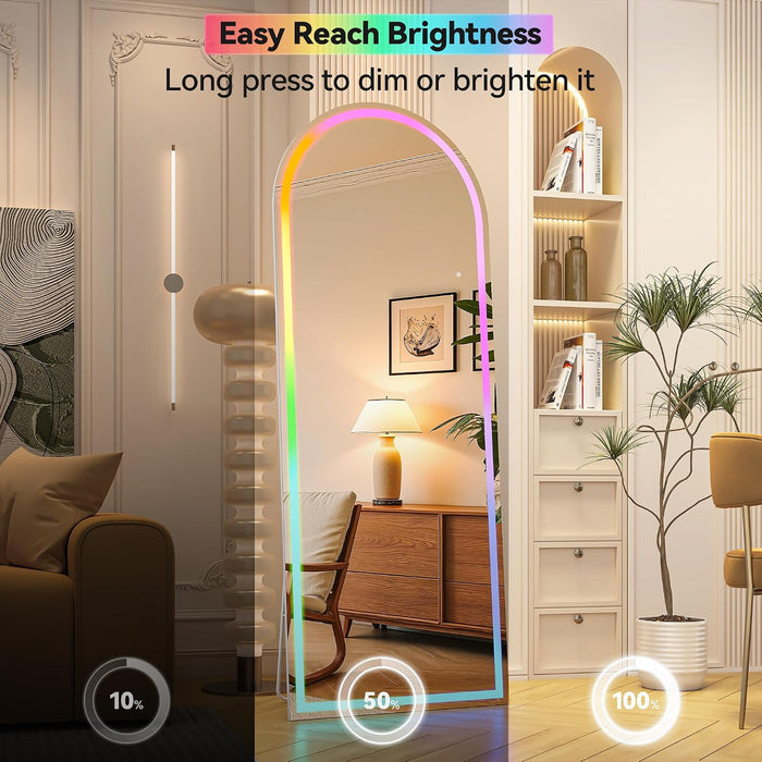 Arch Full Length Mirror 55.5 X 15.7 in with Stand — Arch LED RGB Full Body Mirror, 7 Lighting Modes, Dimmable Touch Controls, Adjustable Tilt, White Frame for Bedroom Dressing Room