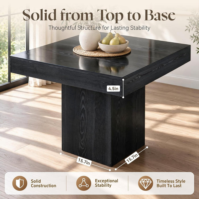 31.5" Square Dining Table for 2-4, Small Black Kitchen Table with 4.5" Thick-Profile Top and Sturdy Pedestal Base for Apartment & Small Spaces