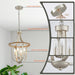 12.6" Modern Chandelier Farmhouse 4 Light Geometric Cage Pendant Hanging Lighting Fixture Adjustable Height Brushed Nickel and Wood Grain Finish for Dining Room Living Room Foyer