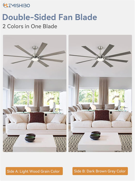 72 Inch Brushed Nickel Modern Ceiling Fans with Lights and Remote, Indoor/Outdoor Ceiling Fan for Living Room Patio, 6 Speed Reversible Quiet DC Motor, 3 CCT, Dual Finish Blades