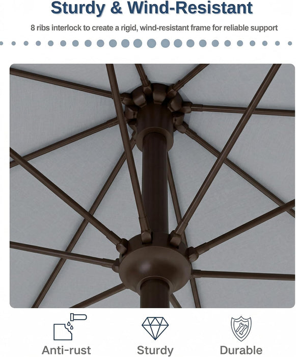Patiokingdom 10FT Patio Umbrella with Push Button Tilt and Crank, Outdoor Market Umbrella with 8 Fiberglass Ribs, UV Protection Table Umbrella for Pool,Backyard,Garden,Deck