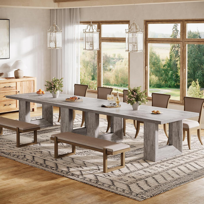 63Inch Grey Farmhouse Dining Table Geometric Frame