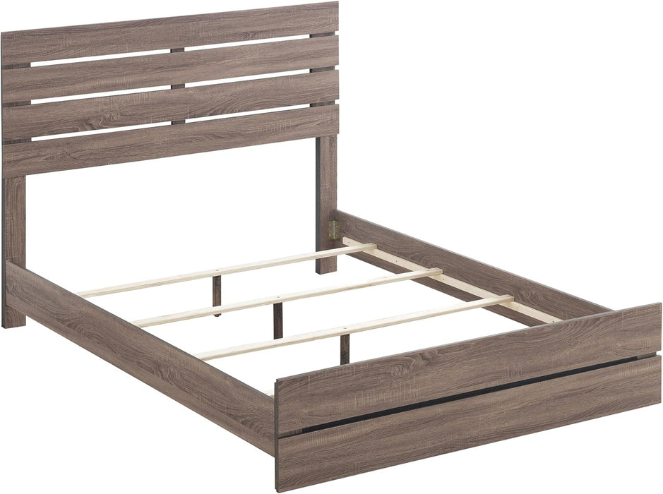 Home Furnishings - Brantford - Wood Panel Bed with Slatted Headboard, Low-Profile Frame and Scratch-Resistant Laminate - Bedroom - Queen Size - Barrel Oak - 207041Q