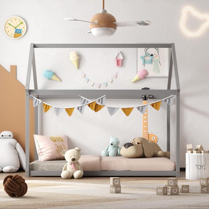 Grey Twin Montessori Playhouse Bedstead Slats Frame