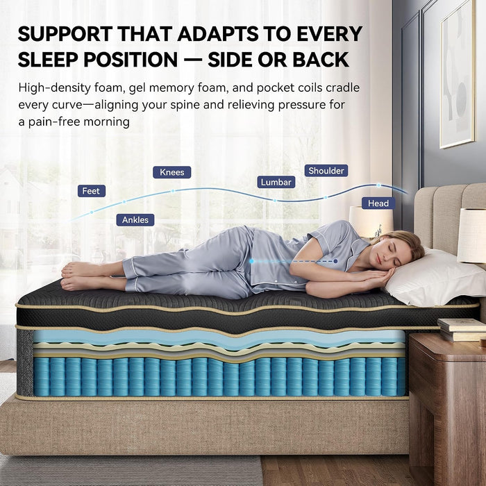 Queen Mattress, 12 Inch Hybrid Mattress Queen Size in a Box, Medium Firm