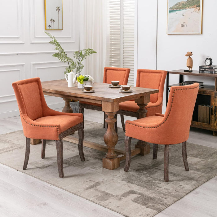 Modern Dining Chairs Set of 2, Fabric Upholstered High Back Chairs with Nailhead Trim and Curved Solid Wood Legs, Sillas De Comedor Accent Chairs for Dining Room, Orange