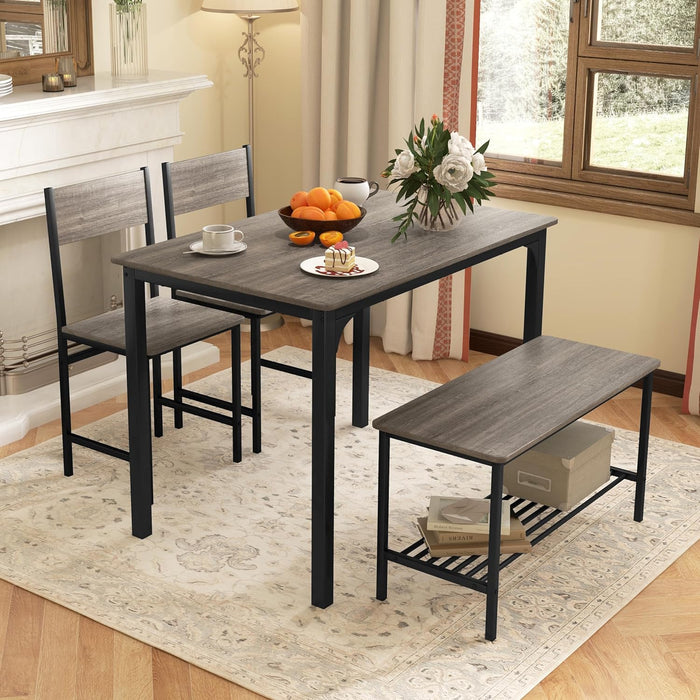 Dining Table Set for 4, Kitchen Table and 2 Chairs for 4 with Bench, 4 Piece Dining Table Set for Small Space, Apartment