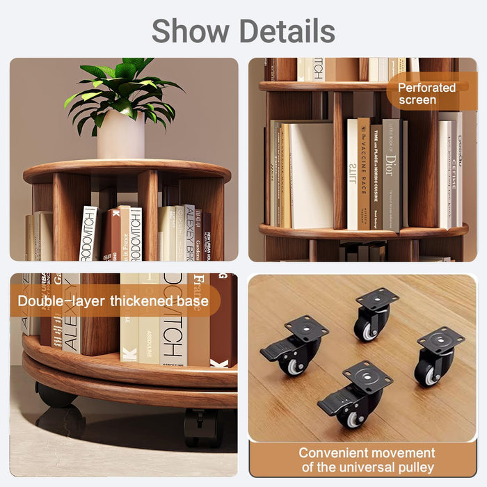 Six Tier Rotating Rubberwood Bookshelf Walnut Finish