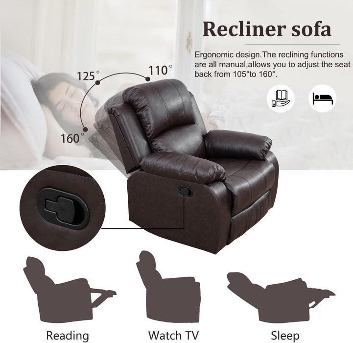 Manual Leather Recliner Sofa Set for Living Room Furniture Set,Leather Recliner Couch Set for Home/Office,Leather Reclining Sofa Set for 3-Pieces(Sofa+Loveseat+Chair) Brown