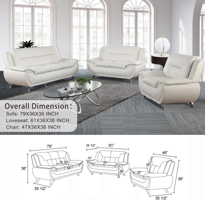 Living Room Furniture Set, Faux Leather Sofa Couch Set, 3 Pieces Modern Sofa Set for Living Room/Apartment/Office (White)
