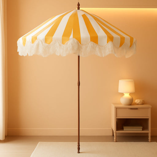 6.5FT Outdoor Patio Umbrella with Fringe, Boho Beach Umbrella | UV Protection | Tilt & Adjustable Height | Portable 2-Piece Aluminum Pole | Perfect for Pool, Garden, Party & Beach