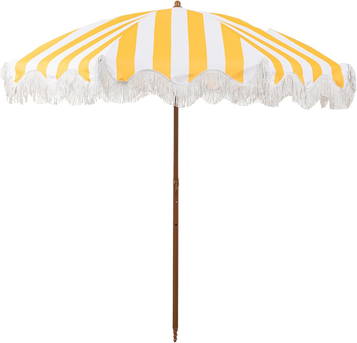 6.5FT Outdoor Patio Umbrella with Fringe, Boho Beach Umbrella | UV Protection | Tilt & Adjustable Height | Portable 2-Piece Aluminum Pole | Perfect for Pool, Garden, Party & Beach