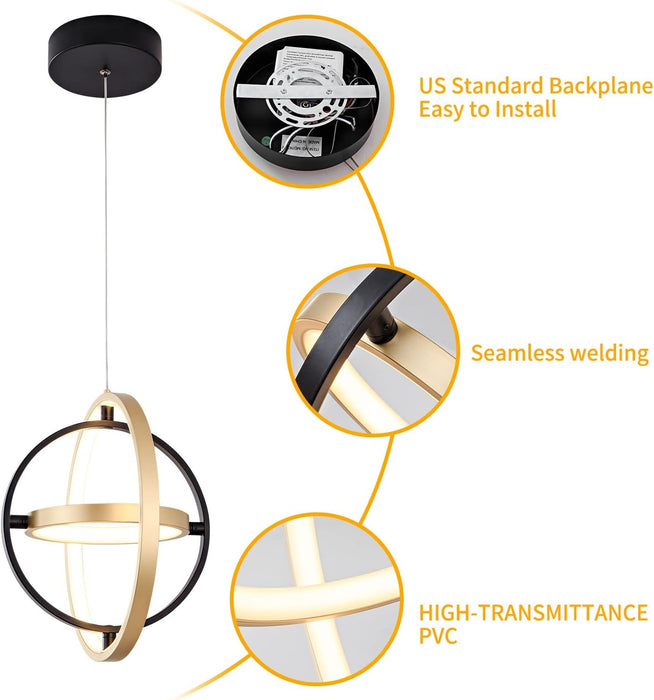 Black Gold Chandelier 11.8Inches Pendant Light Fixture