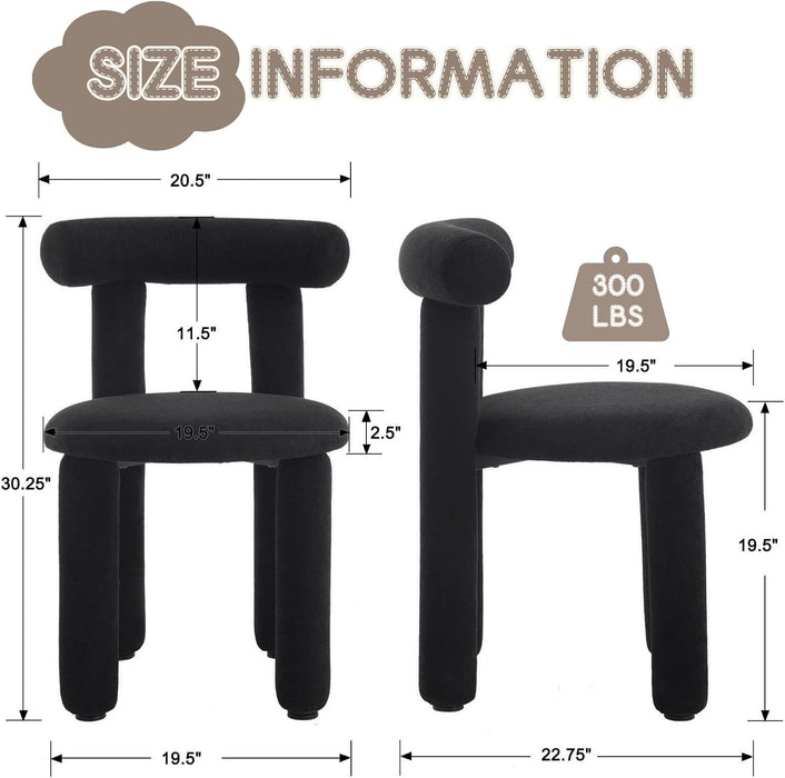 Black Modern Dining Chairs Set of 2 Barrel Boucle Dining Room Chairs Upholstered Sherpa Kitchen Chairs Small Cute