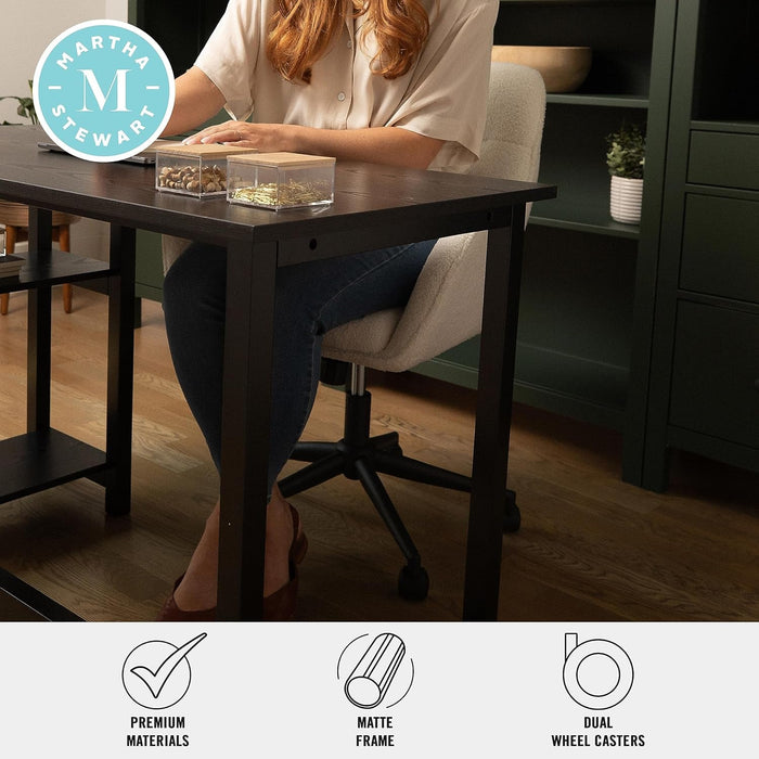 Rayna Swivel Task Chair with Flared Arms for Home Office in White Boucle with Oil Rubbed Bronze Frame