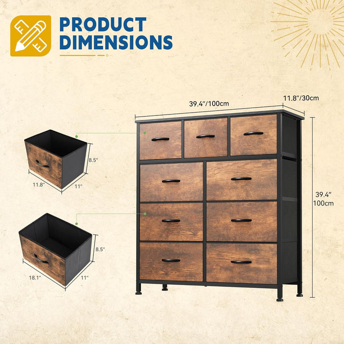Durable Fabric Dresser With Nine Drawers Organizer