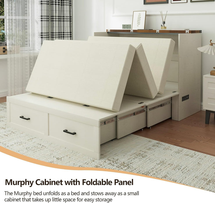 Murphy QueenSize Bed Frame With StorageDrawers Cabinet