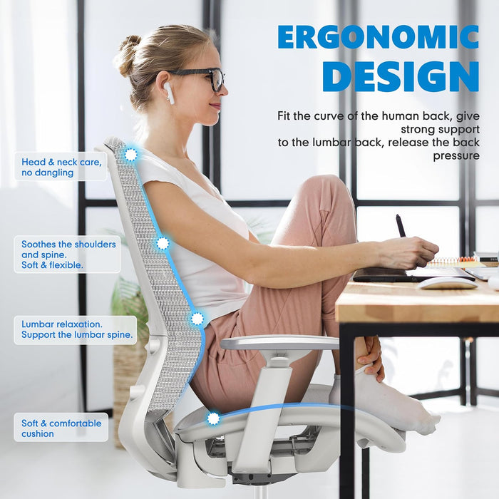 Mesh Office Chair,Ergonomic Computer Desk Chair,Sturdy Task Chair- Adjustable Lumbar Support & Armrests,Tilt Function,Comfort Wide Seat,Swivel Home Office Chair (Grey Frame Grey Mesh)
