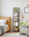Narrow Bookshelf Five Tier Steel Frame WalnutFinish