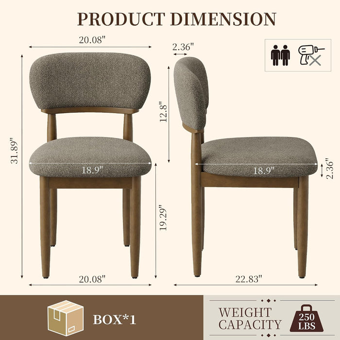 Upholstered Dining Chairs Set of 2, Walnut Dining Chairs, Camel