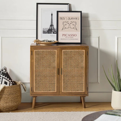 Emily 31'' Tall 2 - Rattan Door Accent Cabinet with Solid Wood Legs