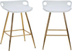 Bar Stools Set of 2, Gold Bar Stools, Counter Height Stools with Leather Padded Seats and Footrests, 26 Inch White Barstools for Kitchen Island, Farmhouse or Home Bar
