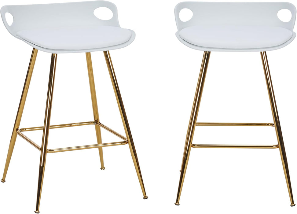 Bar Stools Set of 2, Gold Bar Stools, Counter Height Stools with Leather Padded Seats and Footrests, 26 Inch White Barstools for Kitchen Island, Farmhouse or Home Bar