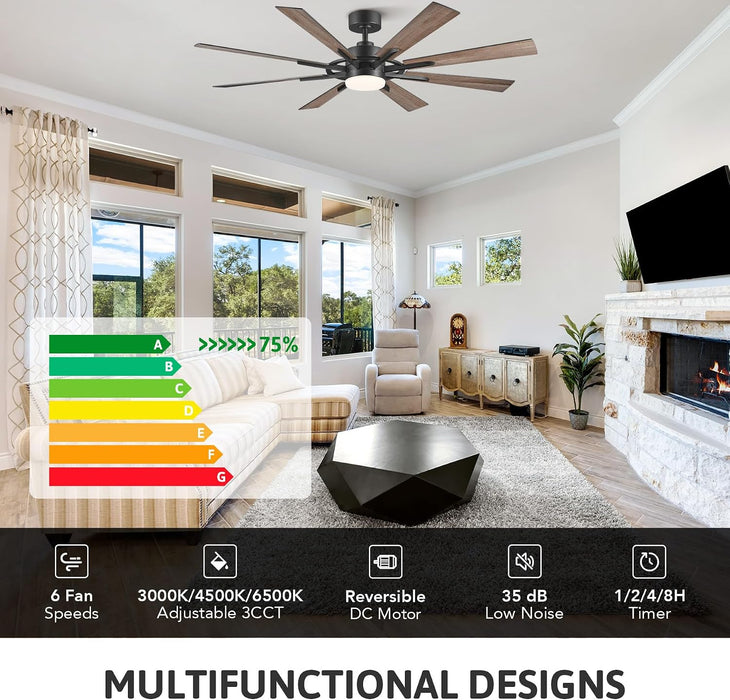 Black 60 Inch Farmhouse Ceiling Fan With Controllers