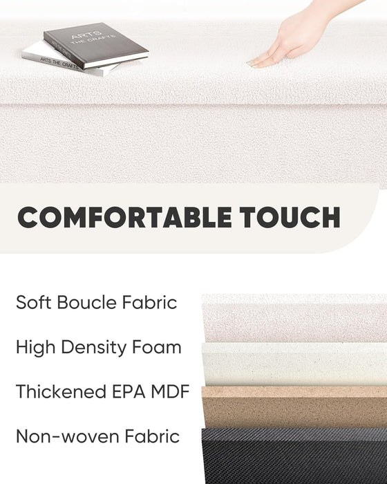 Small Storage Ottoman Cube Sherpa Ottomans Foot Rest, Foldable Boucle Ottoman Bench, Faux Teddy Fur, Cream White 43.3"X15"X15"